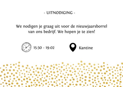 Nieuwjaarsborrel uitnodigingskaart zwart met goud 3