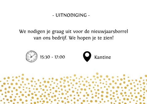 Nieuwjaarsborrel uitnodigingskaart zwart met goud 3