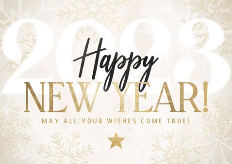 Nieuwjaarskaart 2023 met sneeuwvlokken Happy | Kaartje2go