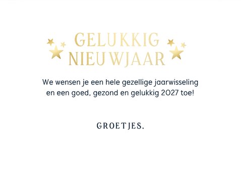 Nieuwjaarskaart 2027 met klok op 12 uur en vuurwerk 3