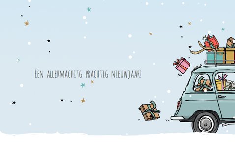 Nieuwjaarskaart auto vier blauw 3