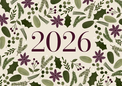 Nieuwjaarskaart botanisch groot jaartal 2