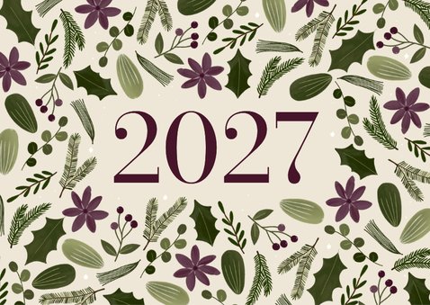 Nieuwjaarskaart botanisch groot jaartal 2