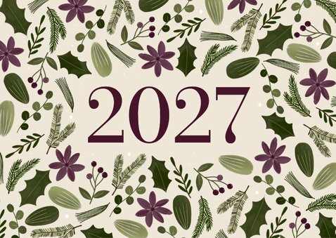 Nieuwjaarskaart botanisch groot jaartal 2