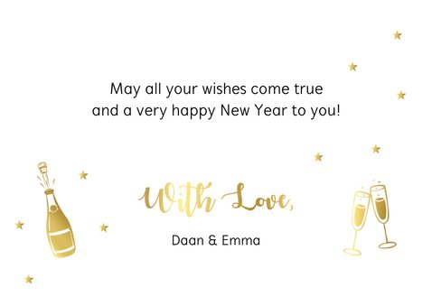 Nieuwjaarskaart champagne fles typografie goudlook 3