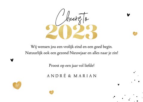 Nieuwjaarskaart champagne hartjes liefde goud 2023 foto 3