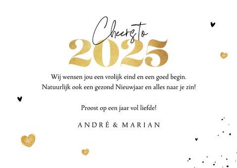 Nieuwjaarskaart champagne hartjes liefde goud 2025 foto 3