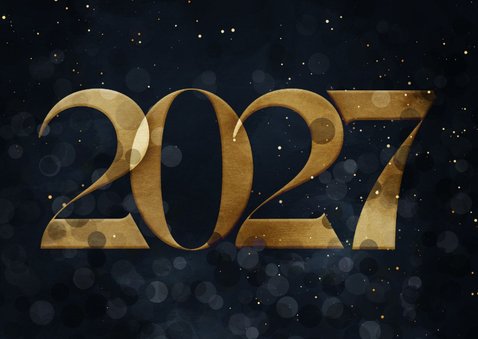 Nieuwjaarskaart donkerblauw met gouden 2027 2
