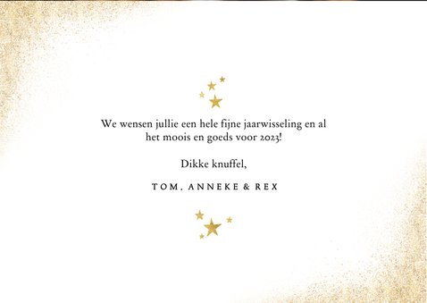 Nieuwjaarskaart foto gouden 2023 en sterren 3