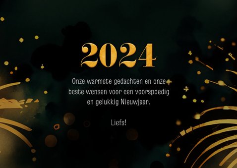 Nieuwjaarskaart foto vuurwerk gouden 2024 3