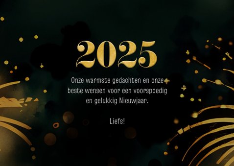 Nieuwjaarskaart foto vuurwerk gouden 2025 3