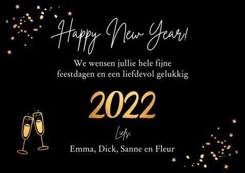 Nieuwjaarskaart fotocollage confetti hartje goudlook 2022 3