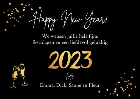 Nieuwjaarskaart fotocollage confetti hartje goudlook 2023 3