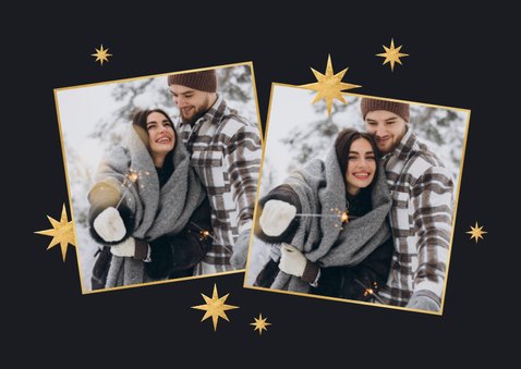 Nieuwjaarskaart fotocollage fijne feestdagen gouden sterren  2