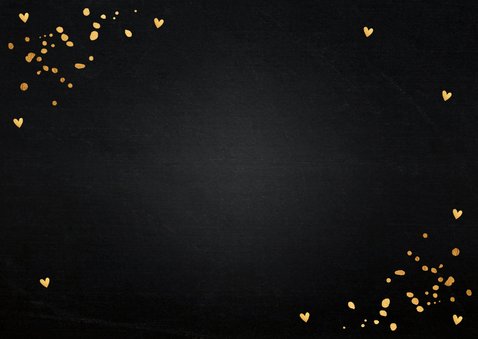 Nieuwjaarskaart fotocollage zwart goudlook confetti hartjes Achterkant