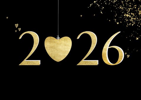 Nieuwjaarskaart gouden 2026 met hart liefdevol nieuwjaar 2