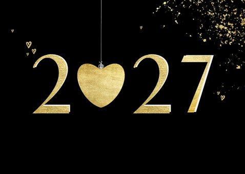 Nieuwjaarskaart gouden 2027 met hart liefdevol nieuwjaar 2