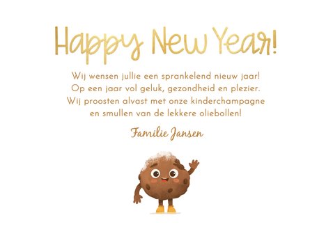 Nieuwjaarskaart grappig illustratie foto oliebol champagne 3
