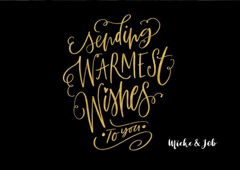 Nieuwjaarskaart handlettering Happy New Year zwart met goud 3
