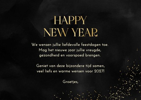 Nieuwjaarskaart happy new year grote tekst goud 3