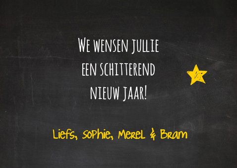 Nieuwjaarskaart krijtbord ballonnen goud 3