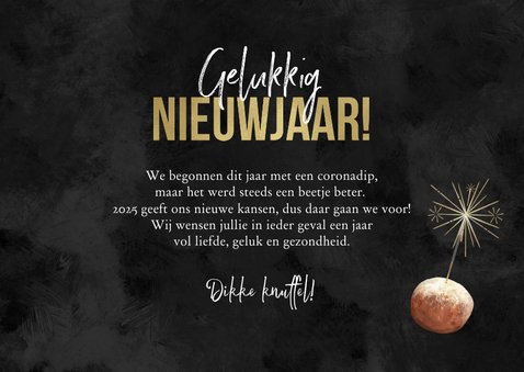 Nieuwjaarskaart lichtpuntjes vuurwerk sterren oliebol 3