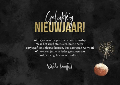 Nieuwjaarskaart lichtpuntjes vuurwerk sterren oliebol 3