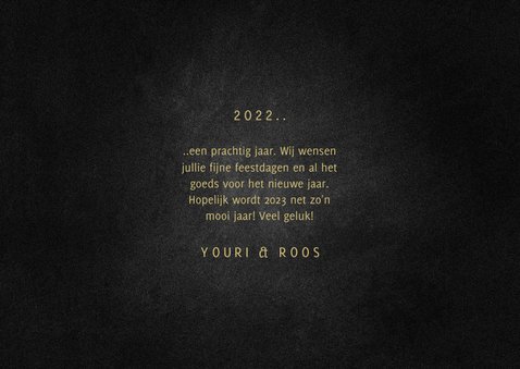 Nieuwjaarskaart met 2 foto's goudlook 2023 en spetters 3