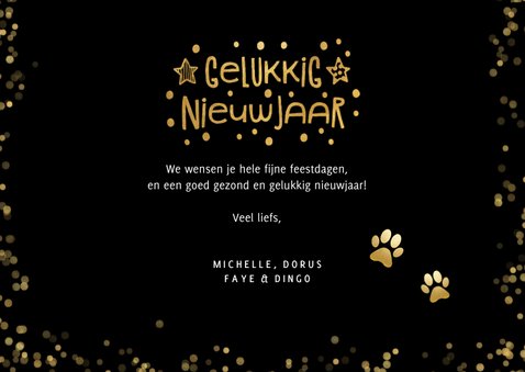 Nieuwjaarskaart met foto huisdier en honden pootafdrukjes 3