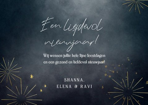 Nieuwjaarskaart met foto licht liefde goud vuurwerk 2025 3