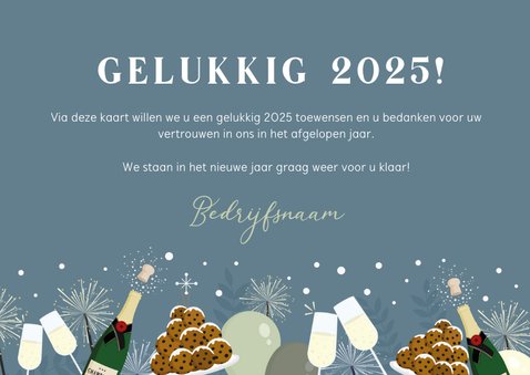 Nieuwjaarskaart met illustraties van champagne en oliebollen 3