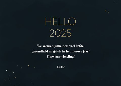 Nieuwjaarskaart minimalistisch blauw hello 2025 goudlook 3