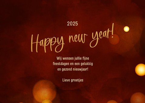 Nieuwjaarskaart modern 2025 rood kerstbal goud met foto 3