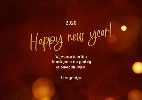 Nieuwjaarskaart modern 2026 rood kerstbal goud met foto 3