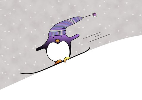 Nieuwjaarskaart pinguin op snowboard happy New Year 2
