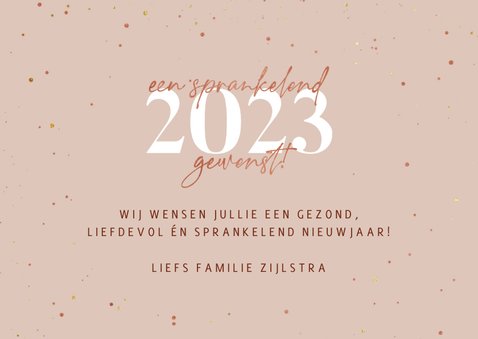 Nieuwjaarskaart sprankelend 2023 koperlook 3