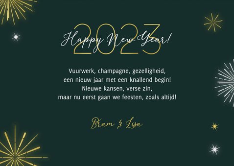 Nieuwjaarskaart veel lichtpuntjes in 2023 vuurwerk goud 3