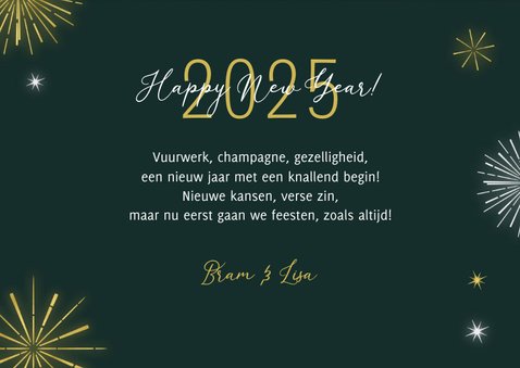 Nieuwjaarskaart veel lichtpuntjes in 2025 vuurwerk goud 3