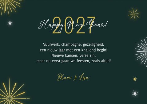 Nieuwjaarskaart veel lichtpuntjes in 2027 vuurwerk goud 3