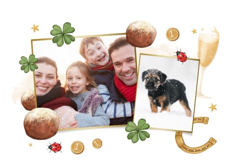 Nieuwjaarskaart vol gelukssymbolen vrolijk illustraties 2