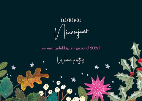 Nieuwjaarskaart vrolijke bloemen modern roze 3