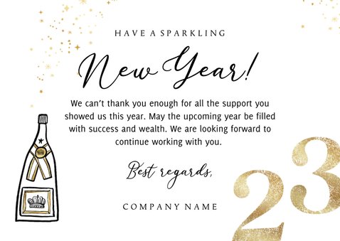 Nieuwjaarskaart zakelijk sparkling new year champagne goud 3