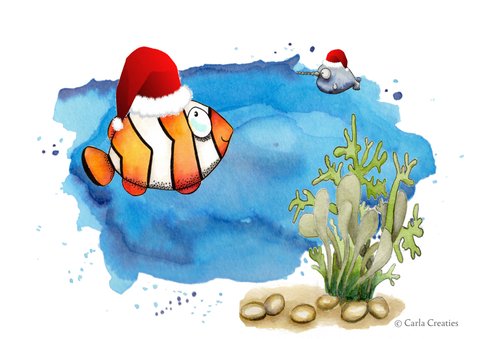Nieuwjaarskaarten walvis met kerstmuts 2