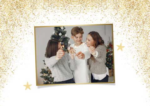 Nieuwjaarskaartje gezellige jaarwisseling grote foto goud 2