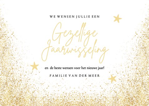 Nieuwjaarskaartje gezellige jaarwisseling grote foto goud 3