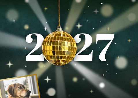 Originele kerstkaart met discobal 'stralende feestdagen!' 2