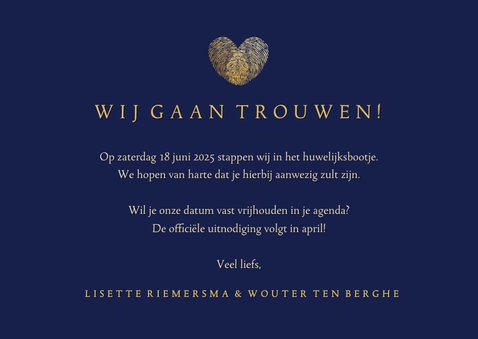 Originele save the date kaart vingerafdrukken en hartje 3