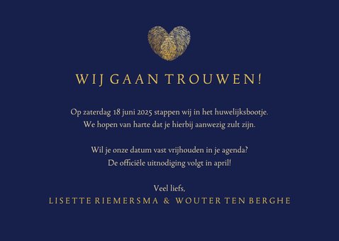Originele save the date kaart vingerafdrukken en hartje 3