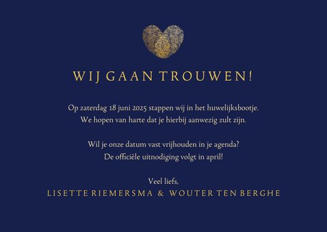 Originele save the date kaart vingerafdrukken en hartje 3