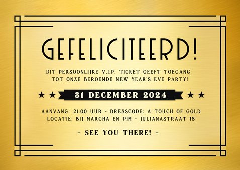 Originele uitnodiging oud en nieuw VIP-ticket goud 3